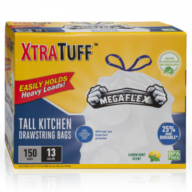 XTRA TUFF DRAWSTRING MEGAFLEX 13GAL 150CT 4/CS-30170